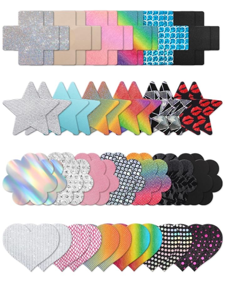 Tripetals Nipple Pasties for One Size, 25 Pairs Pastel Sparkle & Rainbow