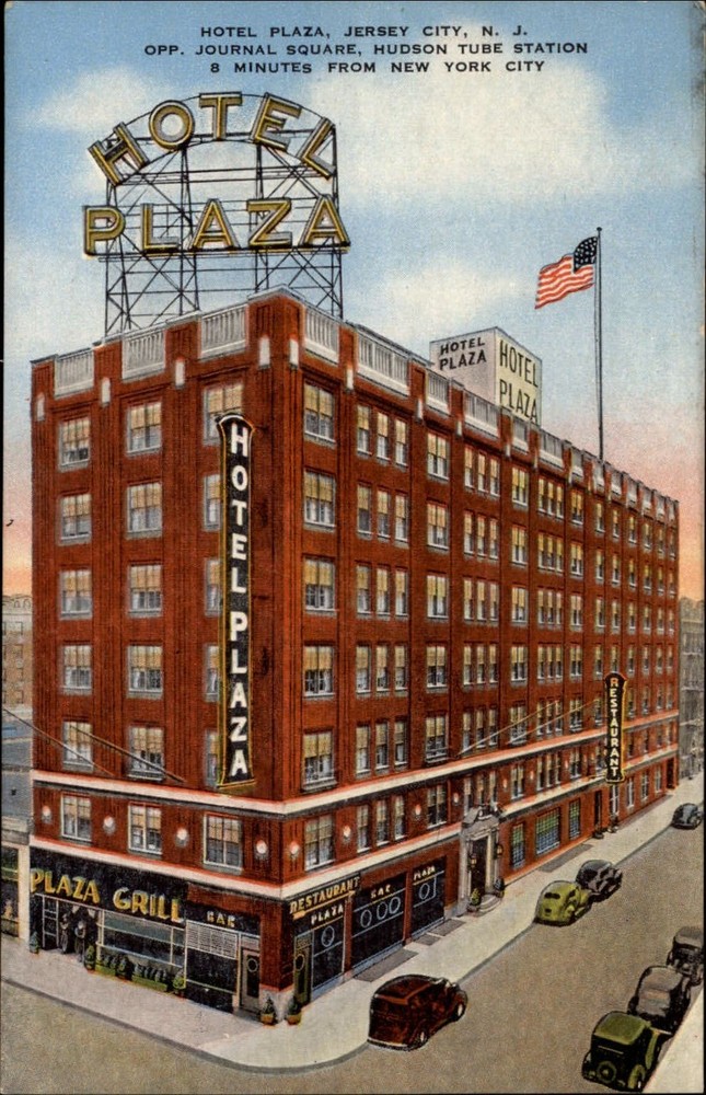 Hotel Plaza & Grill ~ Jersey City NJ ~ opposite Hudson Tube Station ~ postcard
