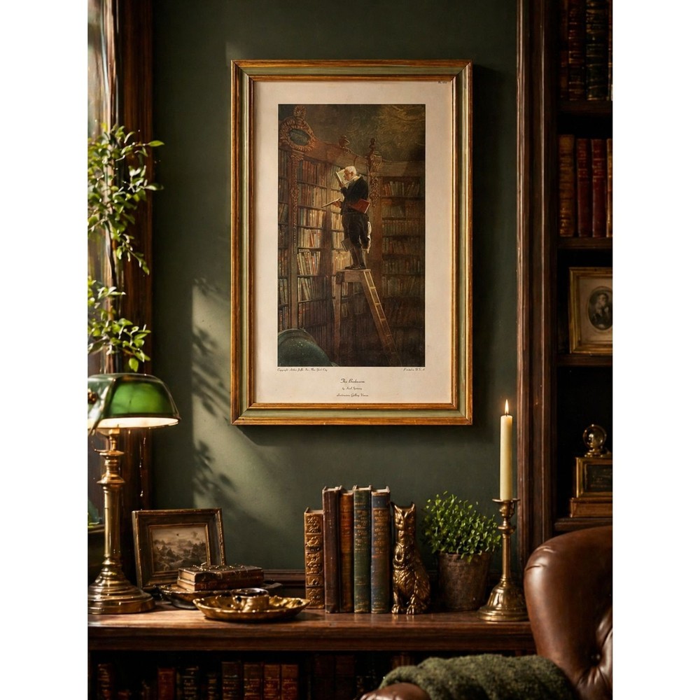 Vintage “The Bookworm” Print | Framed Library Wall Art | Classic Literary Decor