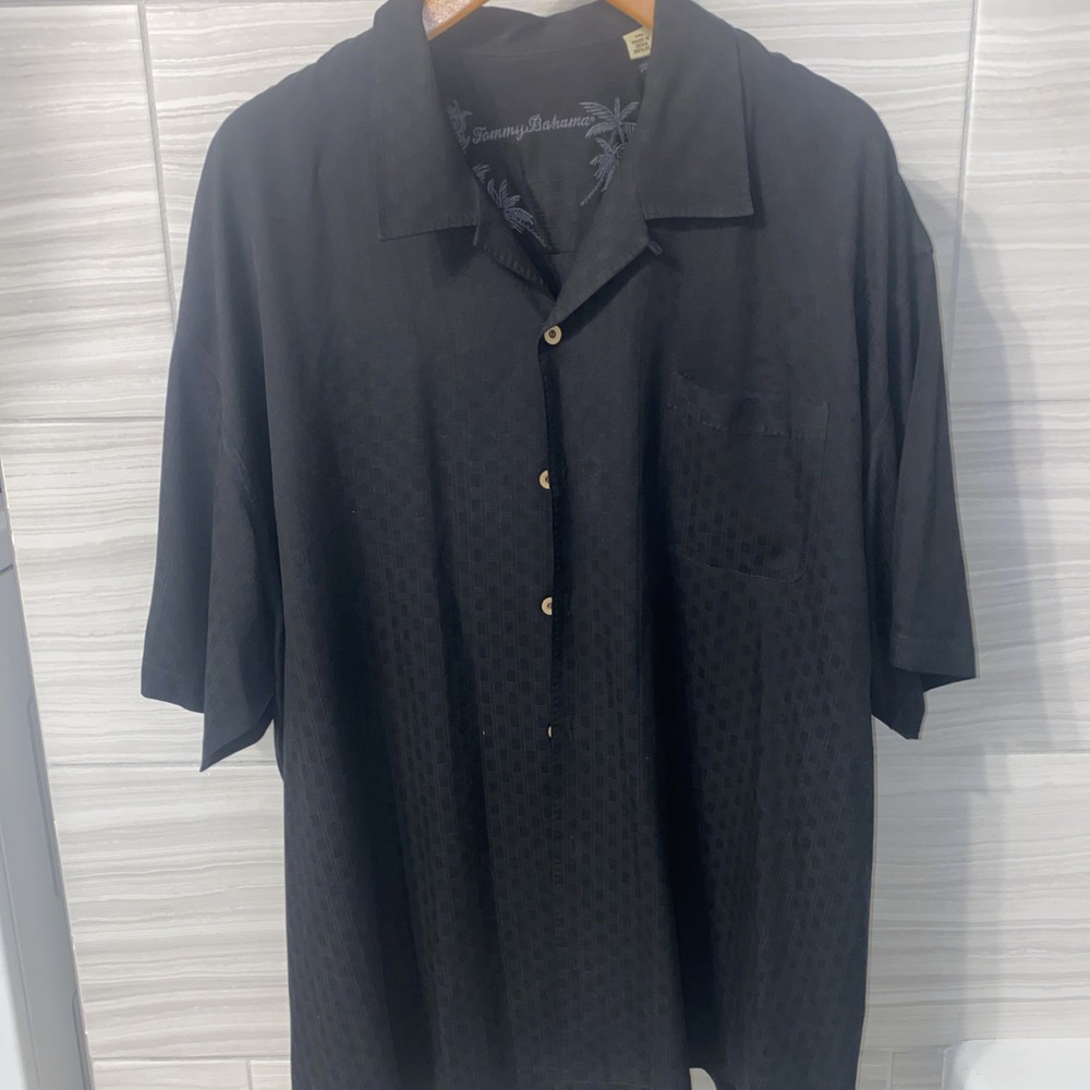 Tommy Bahama Men's Short Sleeve 100% Silk Size XXL Black Button Up Shirt