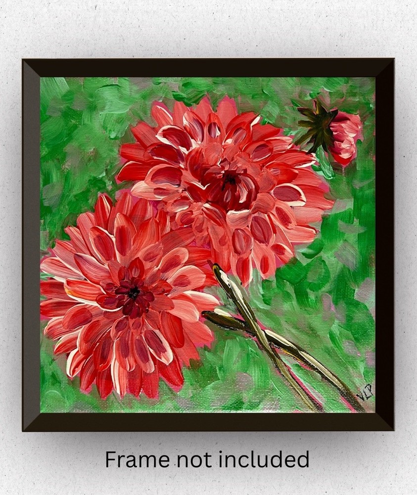 Garden Dahlias Impressionist Floral Art Acrylic 8x8” Canvas VLP Original