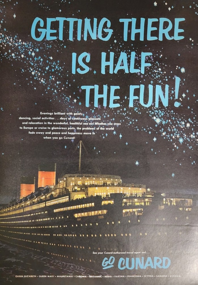 Cunard Cruise Ship Magazine Picture Ad Print Advertisement Vintage Art  Gift