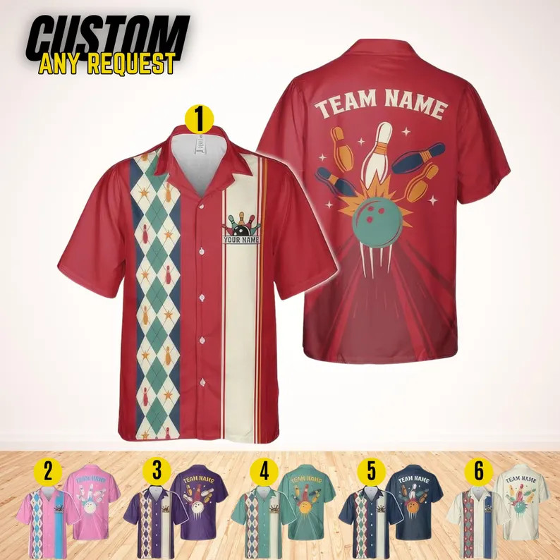 Personalized Retro Bowling Aloha Shirt Summer Beach Party Vacation Gift