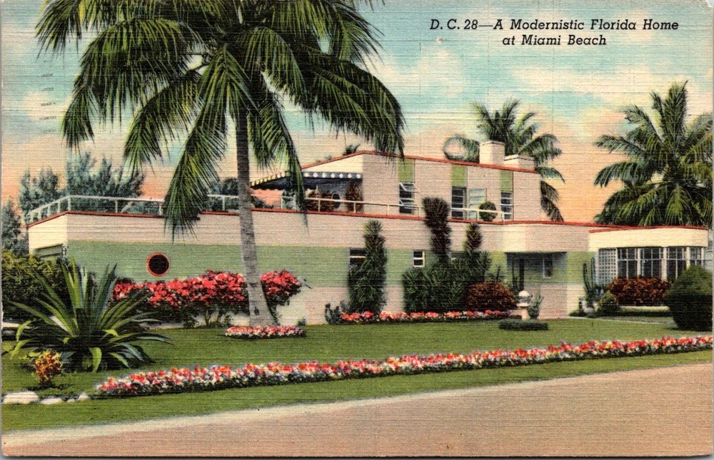 Modernistic Florida Home at Miami Beach Vintage Postcard