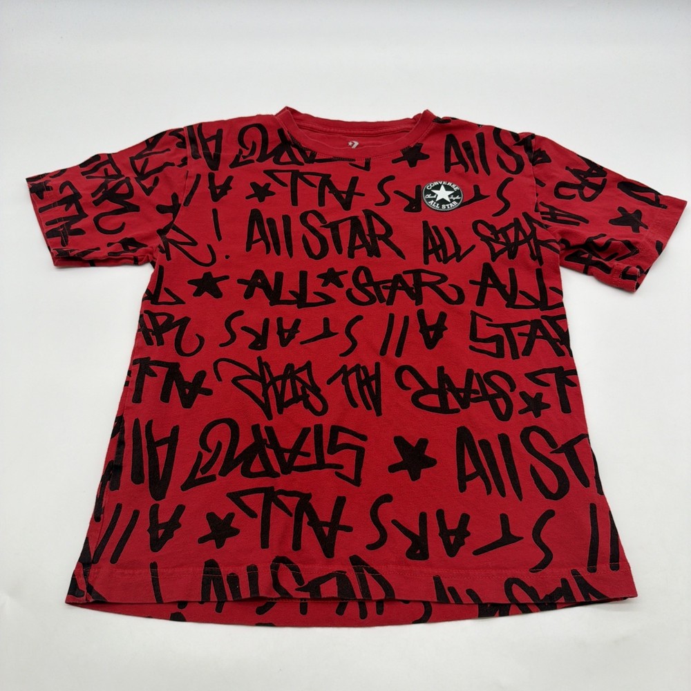 Converse T-shirt Youth Boys M 10-12Y Red Logo Aop 100% Cotton.#43362