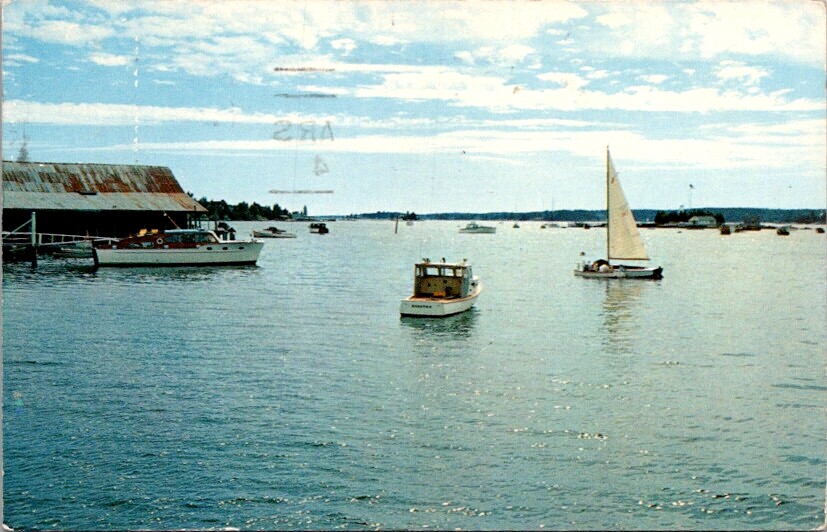 Vintage 1961 Boothbay Harbor Maine ME Postcard with Sailboats S503
