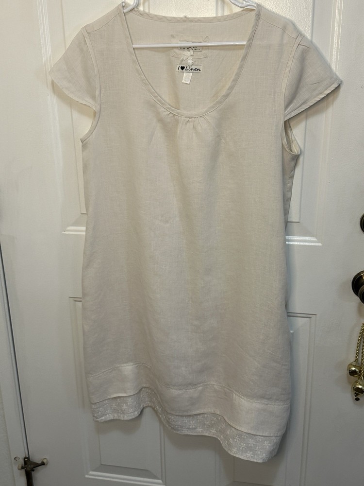 Marvin Women’s Cream Short -Sleeve Linen Dress L