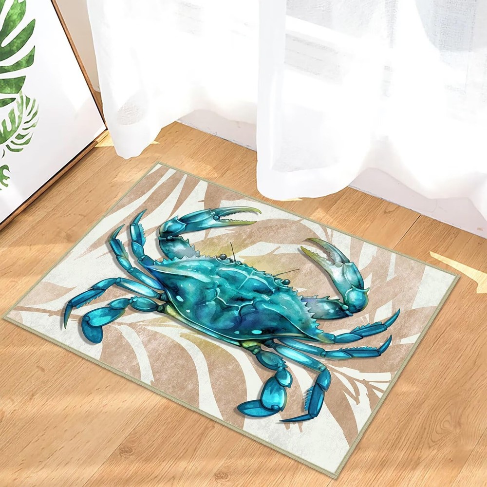 Crab Coastal Rug 2x3 Small Area Rug Nautical Entryway Rugs Machine Washable D...