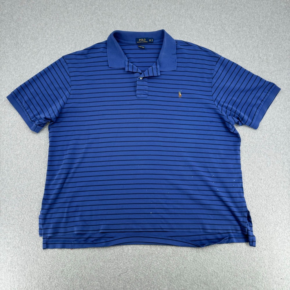 Ralph Lauren Shirt Men's 3XB Blue Stripe Pima Soft Classic Flesh Pony Polo FLAW