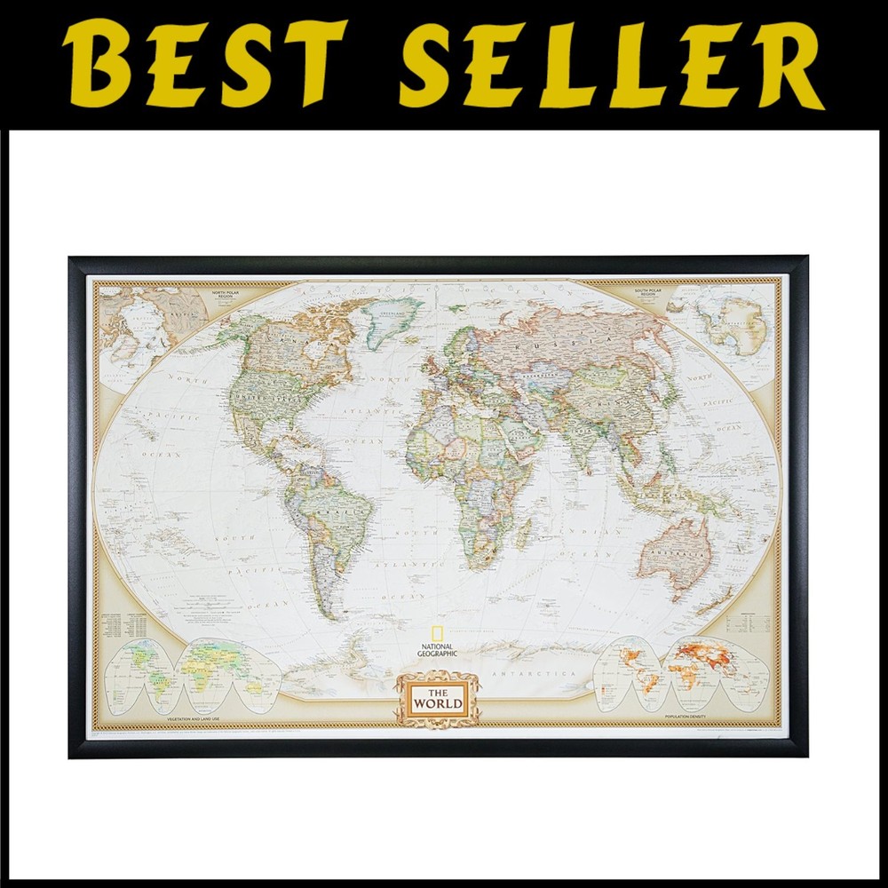 Modern Executive World Map - 24x36 Framed with Pins