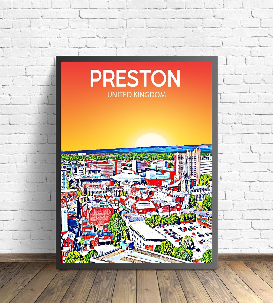 Preston Uk Art Poster Sunset Night Poster Art Print Preston City Modern Wall
