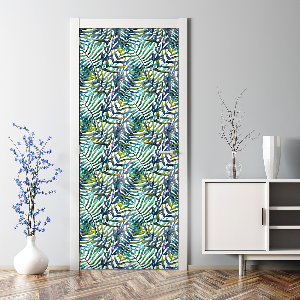 Wild Leaves Bubble-Free Watercolor Botanical Repositionable Door Decal