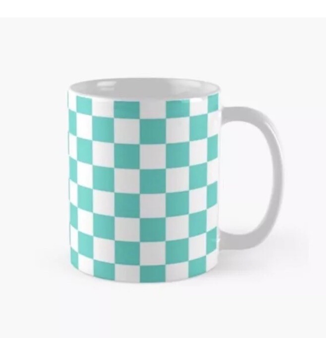 Oversized Coffee Tea Turquoise Mug  Cup Checkerboard Pattern  18 Oz