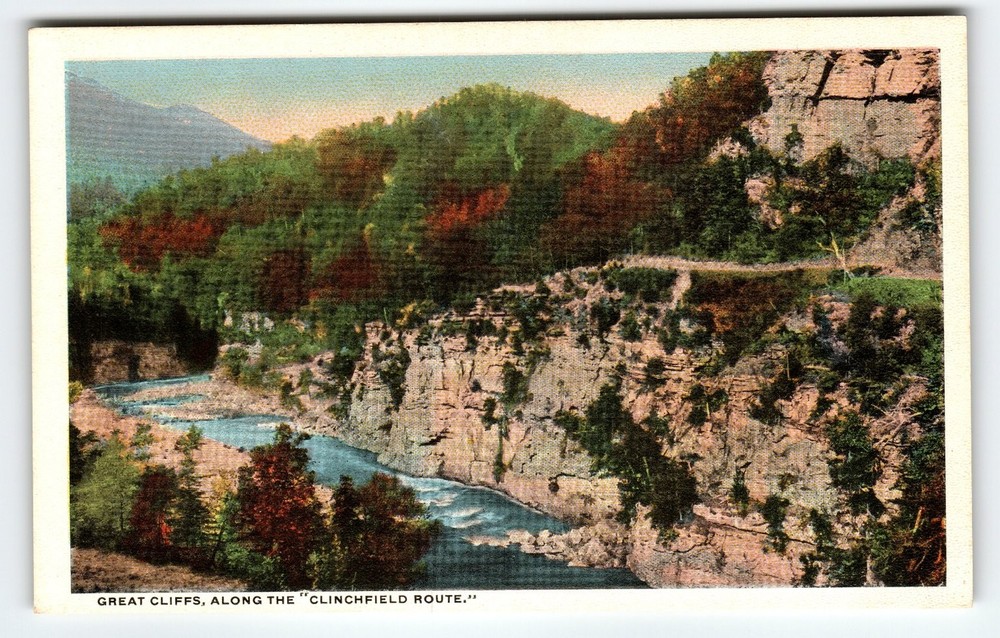 Vintage Linen Postcard Great Cliffs Clinchfield Route Scenic View