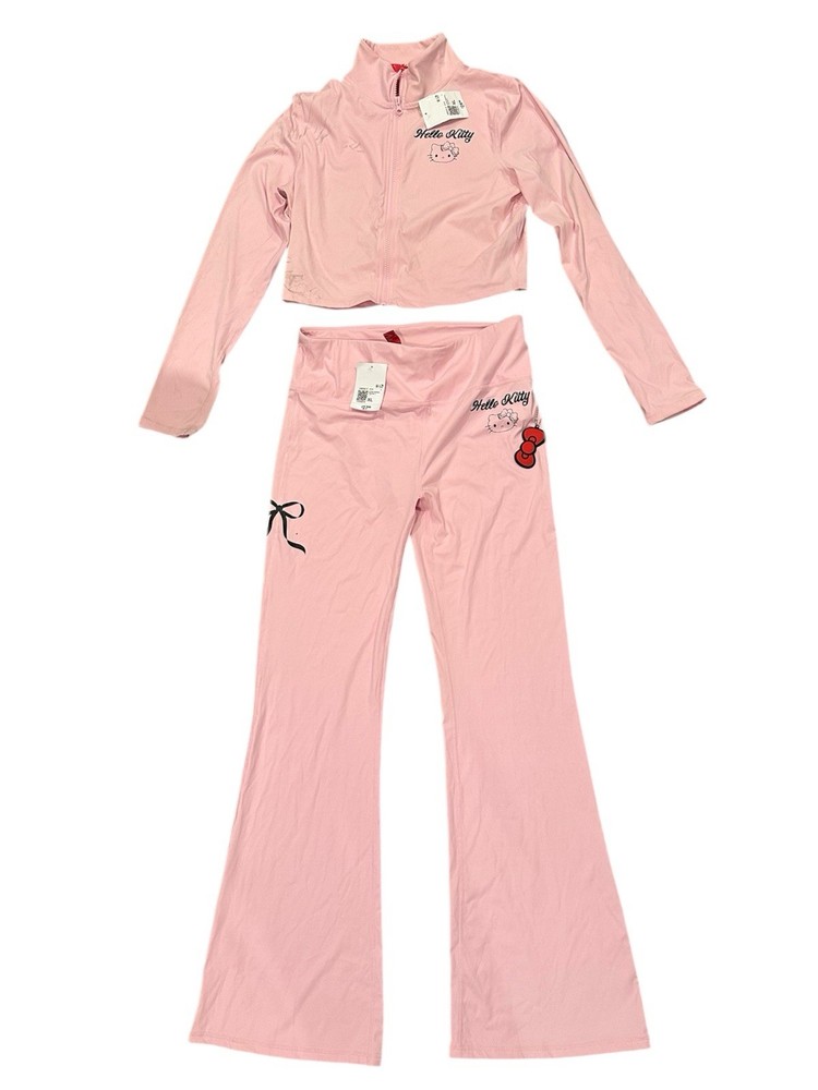 Hello Kitty Forever 21 Pink Jacket-Flared Pants XL*READ DESCRIPTION*Small Stains