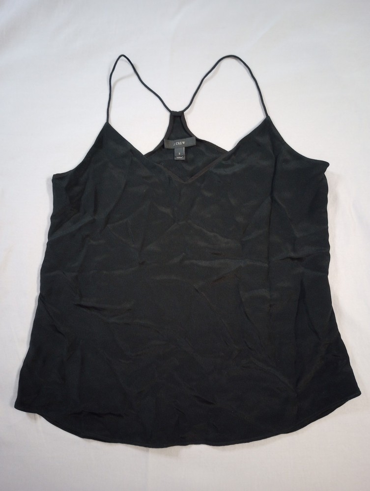 J Crew Cami Top Womens 2 Black 100% Silk V Neck Racerback Spaghetti Straps