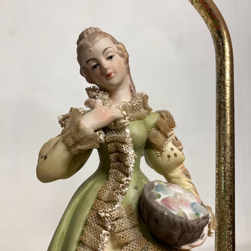 Victorian Woman Lace Figurine Table Lamp Antique Porcelain Dresden UCAGCO VTG