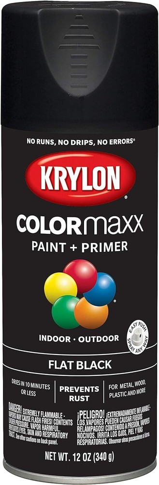 6 x Krylon COLORmaxx ✨ Flat Black Spray Paint 12 oz Paint & Primer Fast Dry 5546