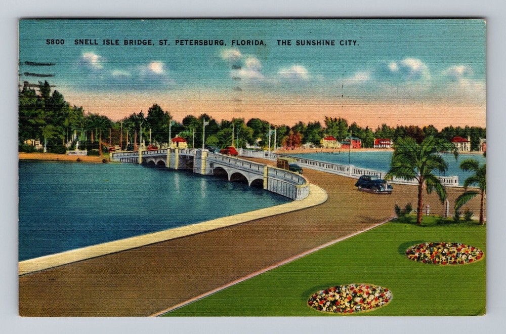 Florida FL St Petersburg Snell Isle Bridge Vintage Postcard