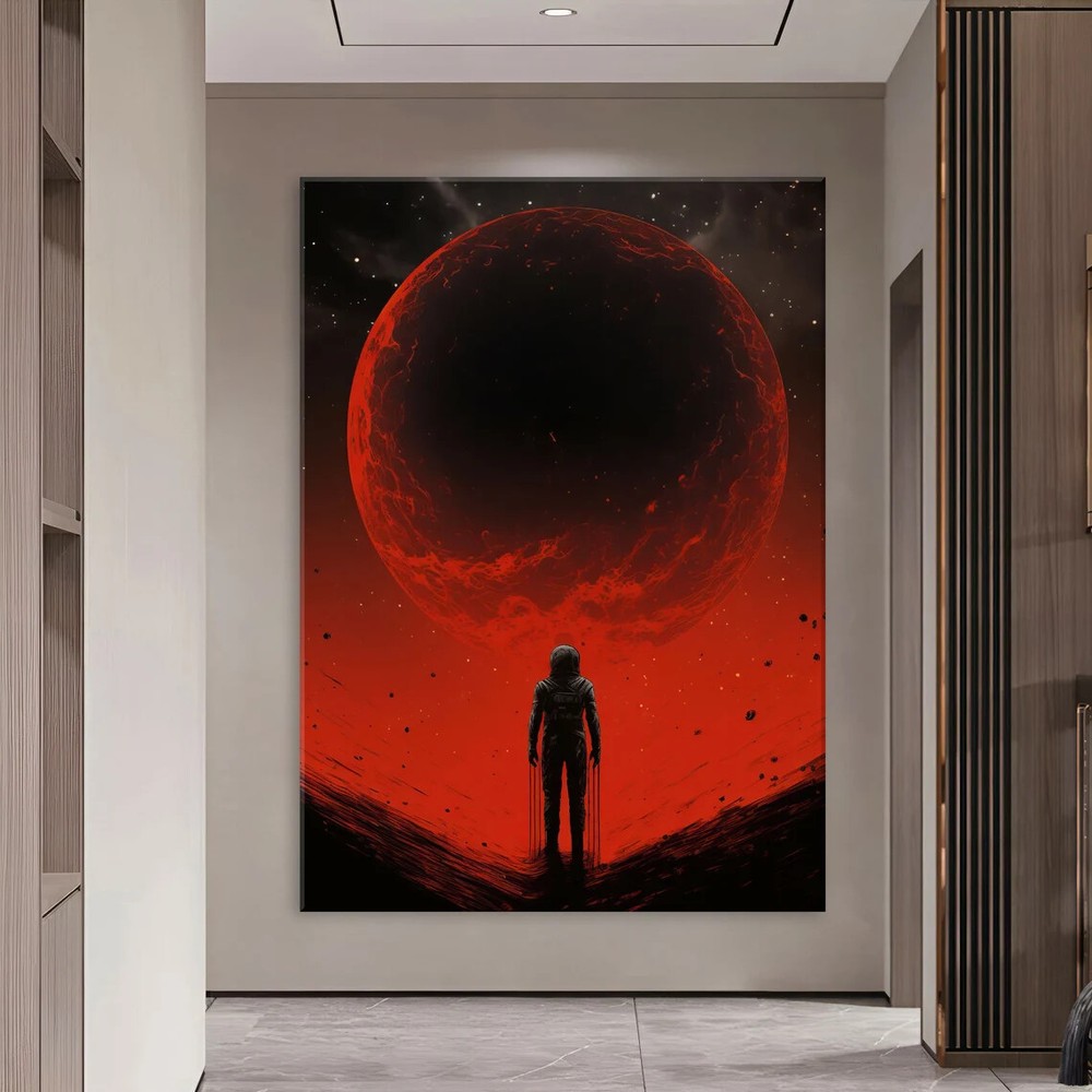 Red Moon Space Paint Astronaut Modern Paint Wall Art Canvas Unframed Print Art