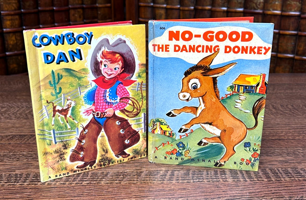 Cowboy Dan (1950); No-Good Dancing Donkey (1944), lot of 2 Rand McNally Elf HC