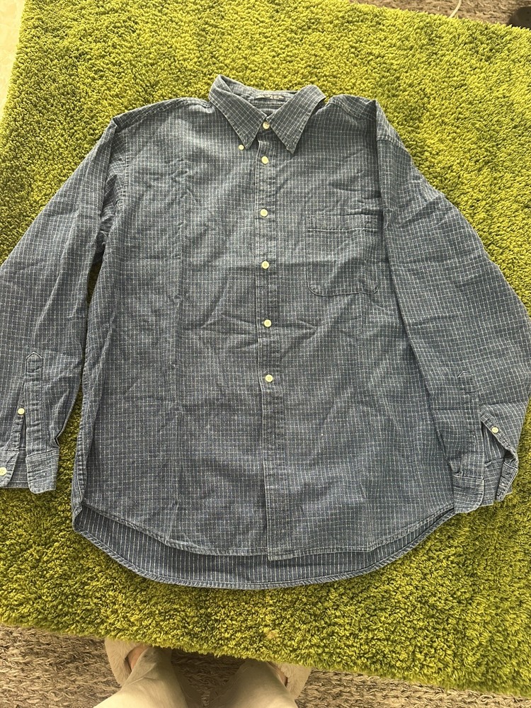 JOHN ASHFORD MEN'S BLUE CHECKERED CASUAL SHIRT SZ L 100% COTTON
