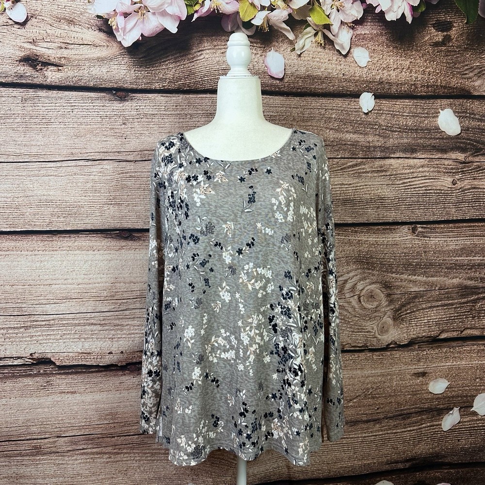 Mario Serrani Italy Women’s Grey Floral Printed Lagenlook Flared Blouse XL