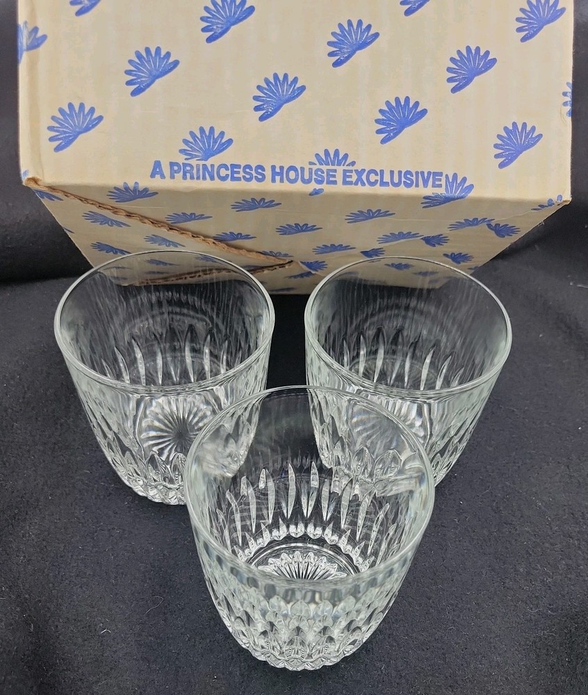 Princess House Royal Highlights #867 Glass Tumbler Lead Crystal Lowball Set of 3
