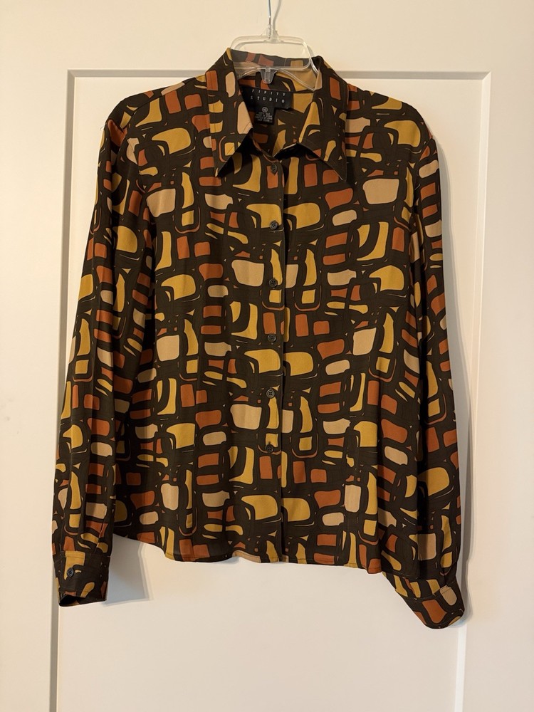 Vintage 1970’s Finity Studio Blouse 100% Silk Women’s Size 10 Abstract Geometric
