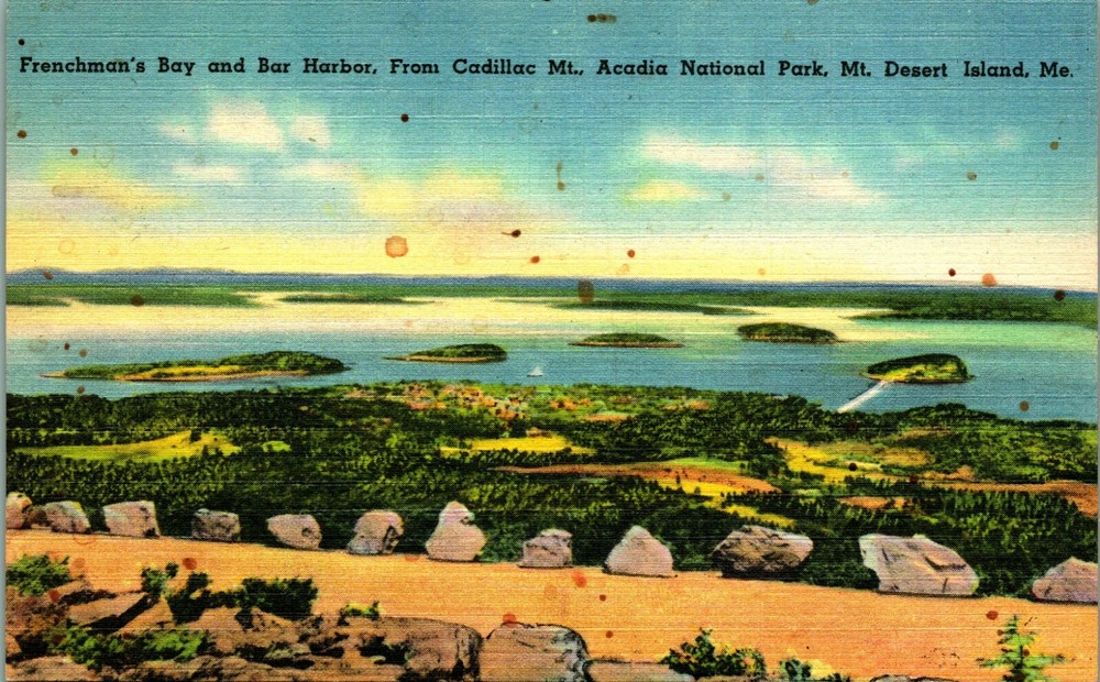 Frenchman's Bay Bar Harbor Acadia National Park Maine ME UNP Linen Postcard-image
