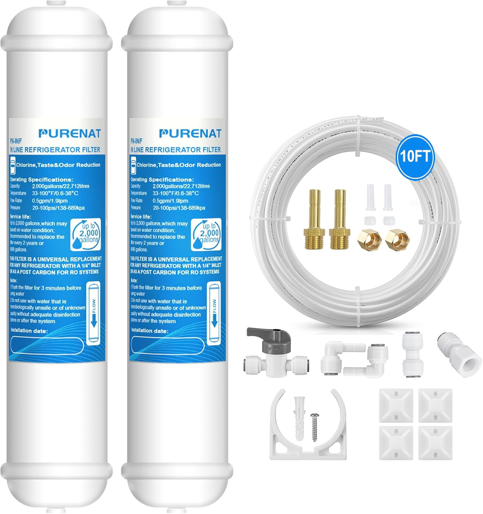 Inline Water Filter 2 Pack for Refrigerator Ice Makers with 1/4 Quick Connect Fittings