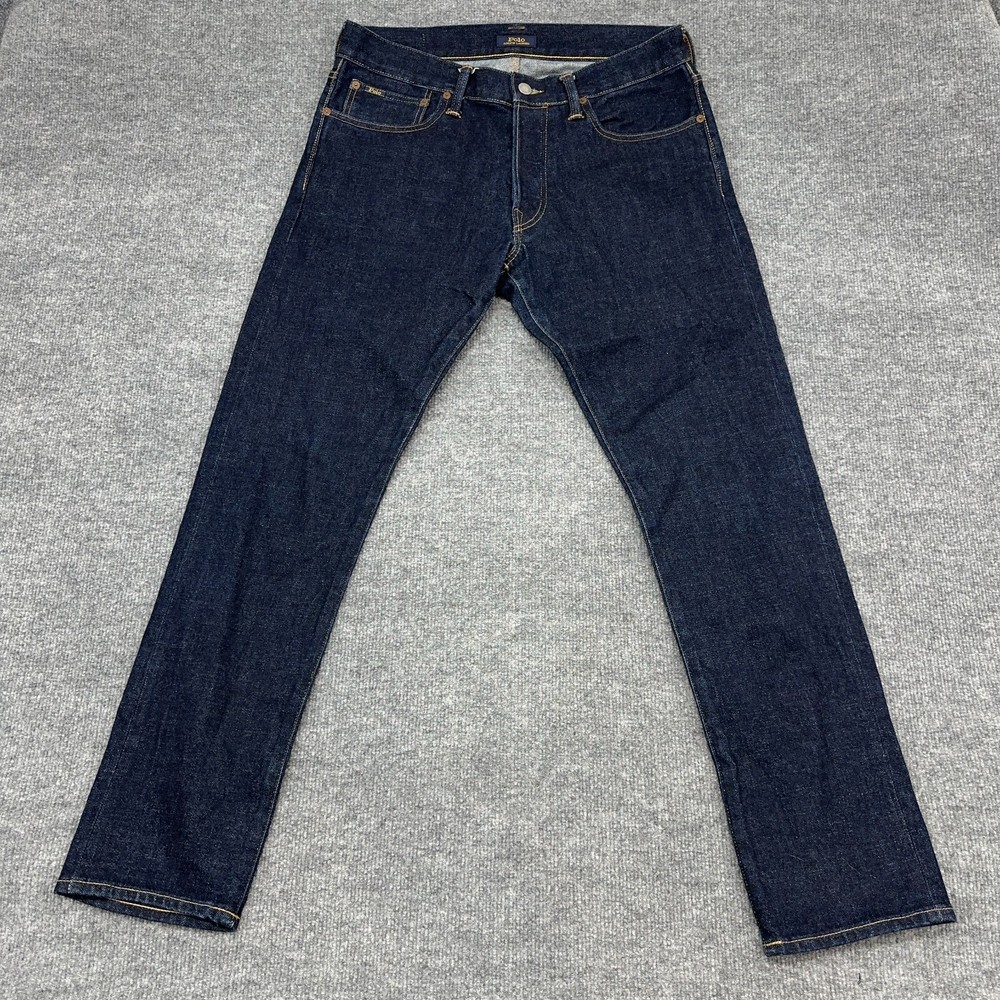 Polo Ralph Lauren Jeans Mens 32x32 Blue Sullivan Slim Dark Wash Raw Stretch NEW