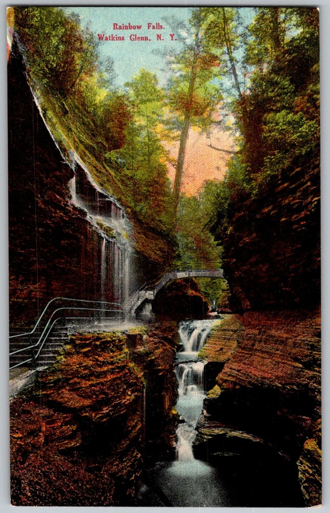 Antique Postcard Rainbow Falls Waterfall Watkins Glen, NY 1910s