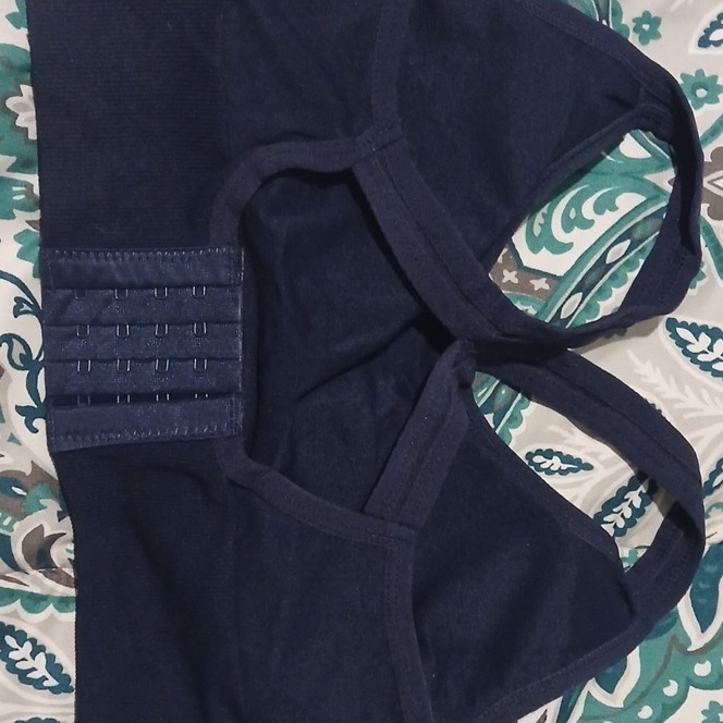 Women’s Navy Solid Sports Bra L Wireless Hook & Eye Closure Activewear