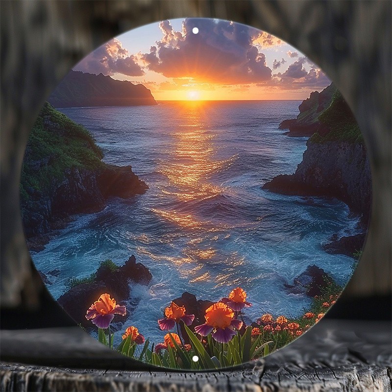 Hawaiian Sunrise Coastal Landscape Metal Art Tropical Ocean