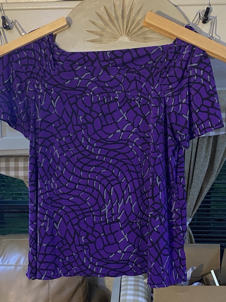 George Womens XL 16-18 Blouse Purple Geometric Abstract Square Neck Top