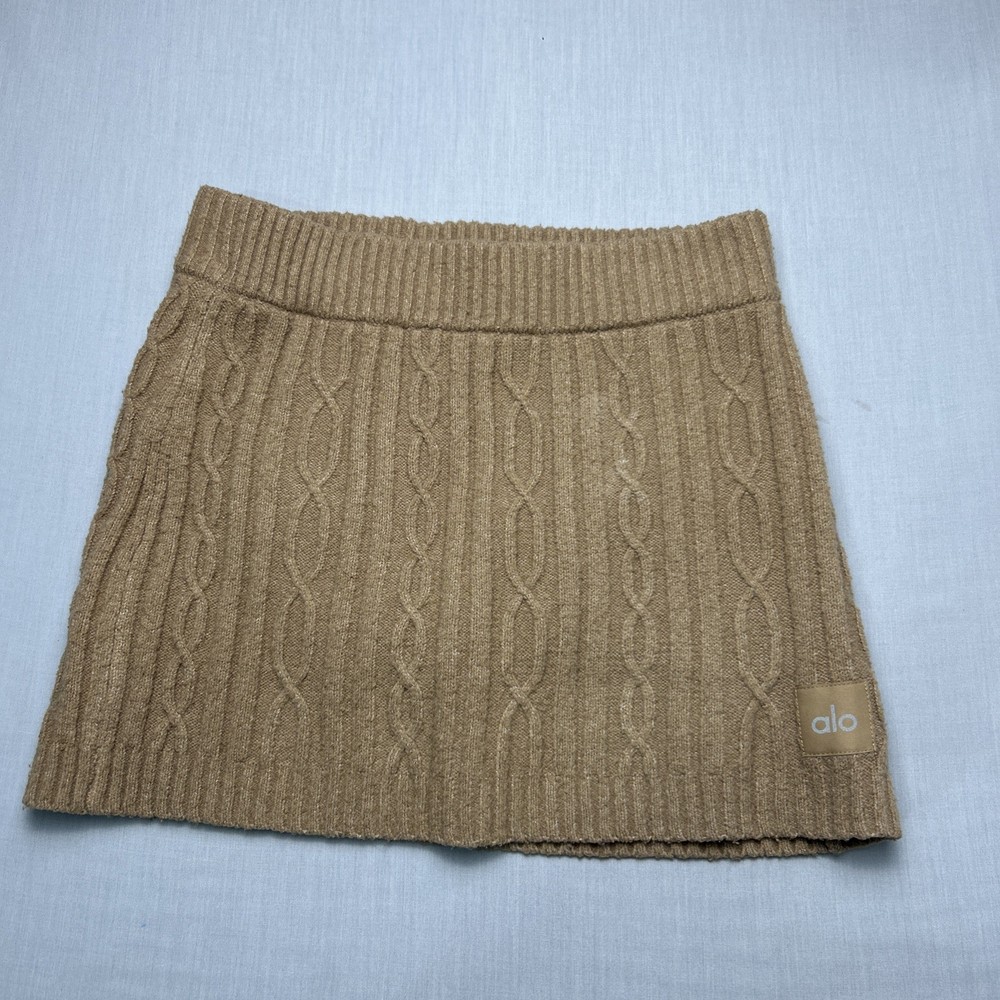 Alo Yoga Winter Bliss Cableknit Cable Knit Sweater Mini Skirt Toasted Almond S