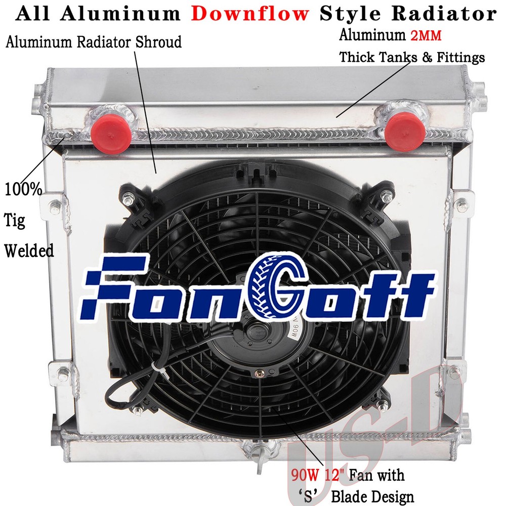 3 Row Aluminum Radiator + Shroud Fan fits Double Pass Dragster Roadster Style