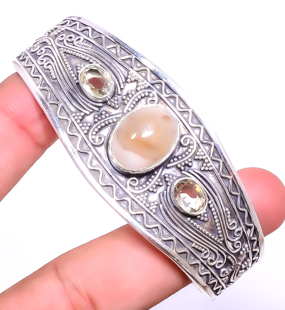 Baby Pink Opal - Peru & Morganite Quartz 925 Sterling Silver Cuff Adst. T30 A37