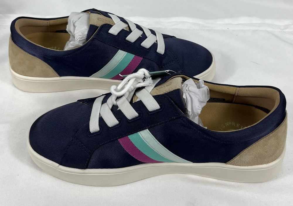 Revitalign Sylah Shoes Womens Size 7.5 Blue Striped Canvas Comfort Sneakers Waco