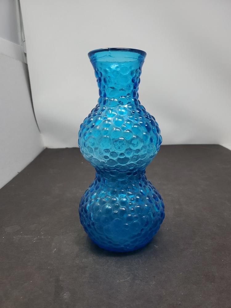 Vintage Rossini Empoli Bubble Vase Aqua Blue Glass 1960s MCM