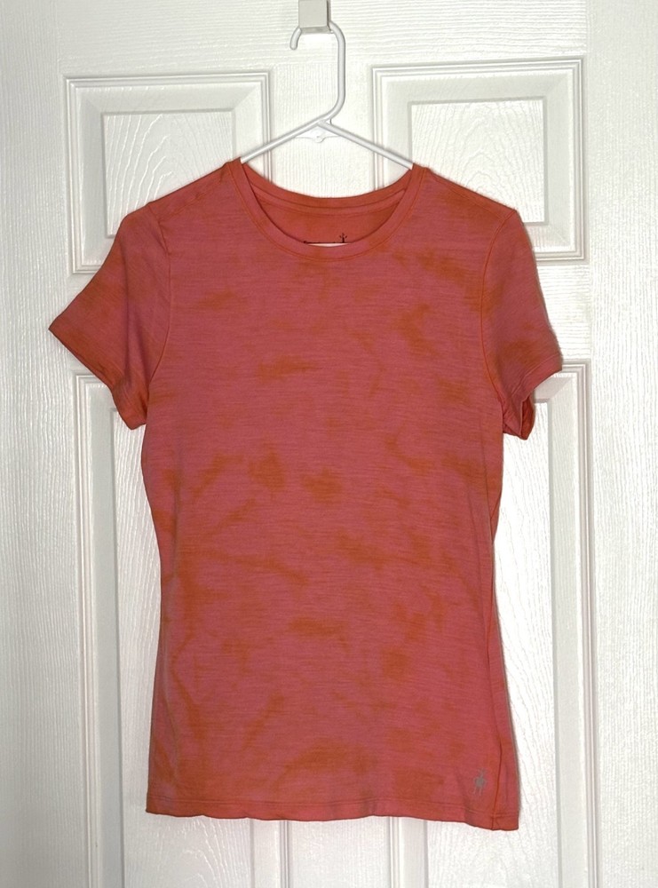 SMARTWOOL Merino T Shirt Womens Sz S/P Coral Tie Dye Short Sleeve Crew Neck