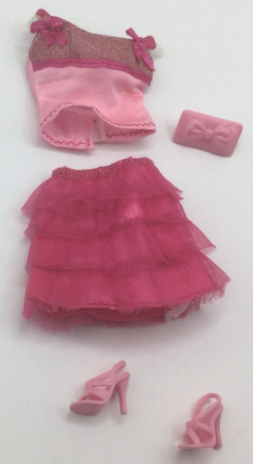 Vintage Barbie Outfit Fashions Pink Two Piece Clothes Top Skirt Shoes Purse
