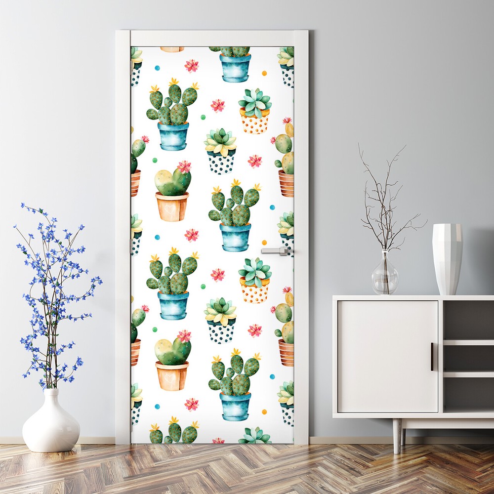 Colorful Watercolor Cactus Succulent Bubble-Free Door Sticker