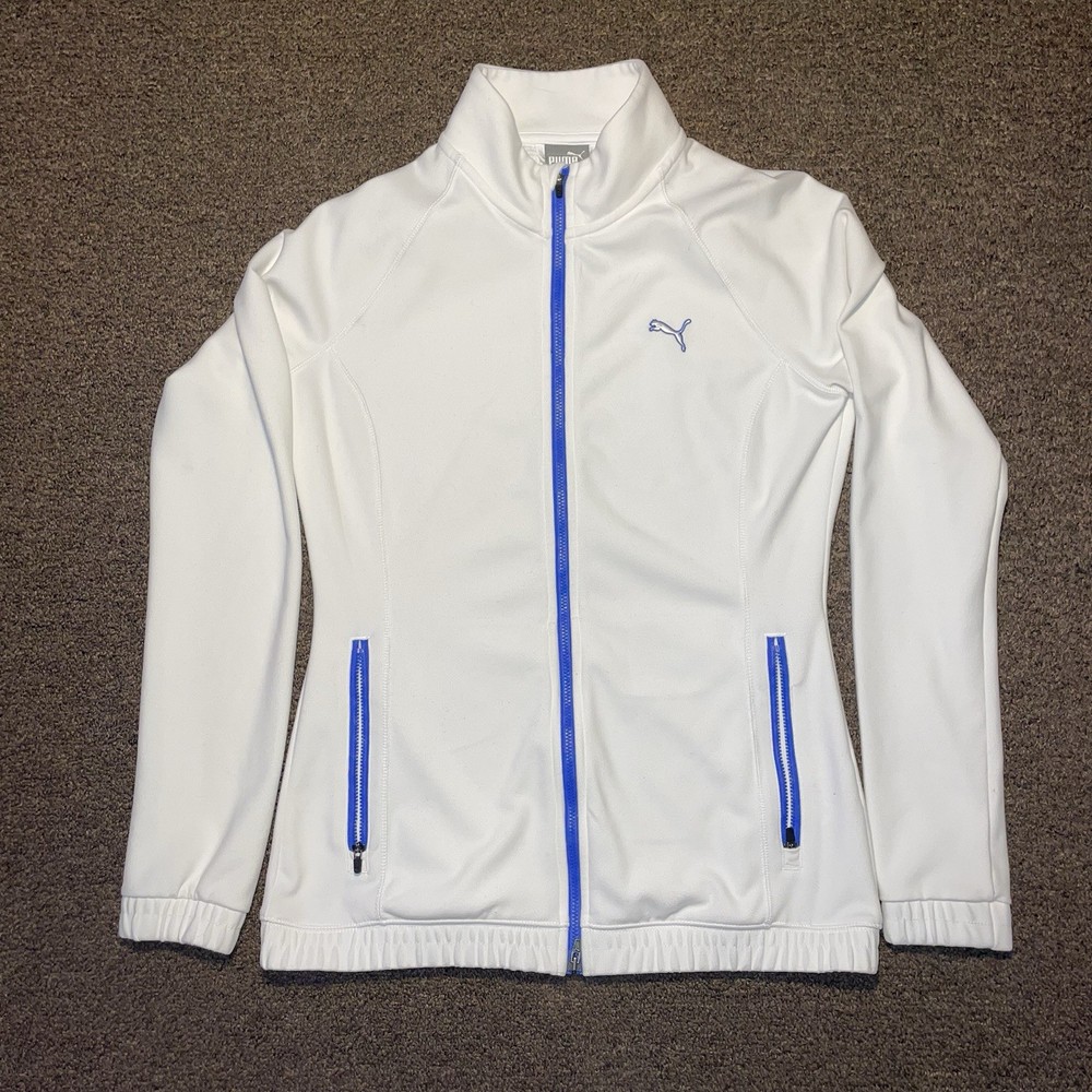 PUMA Women's White & Blue Track Jacket Full Zip Lightweight Size M