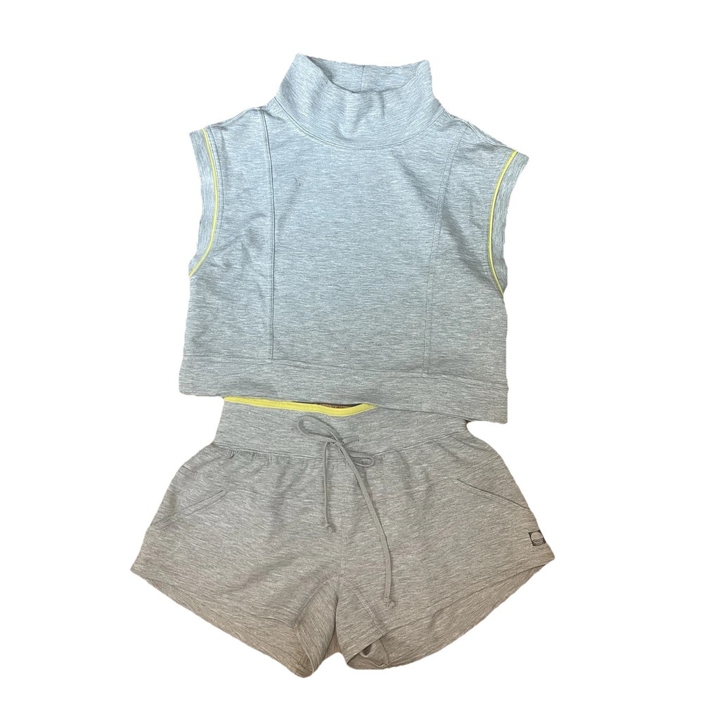 Daily Practice Anthropologie Set Gray Lime Green XXS Shorts XS Mock Neck Top