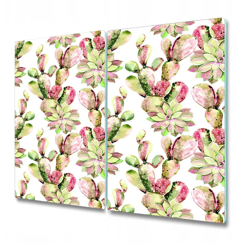 Serving Chopping Board Glass Cover Watercolour Cactus Flower Home 2x30x52