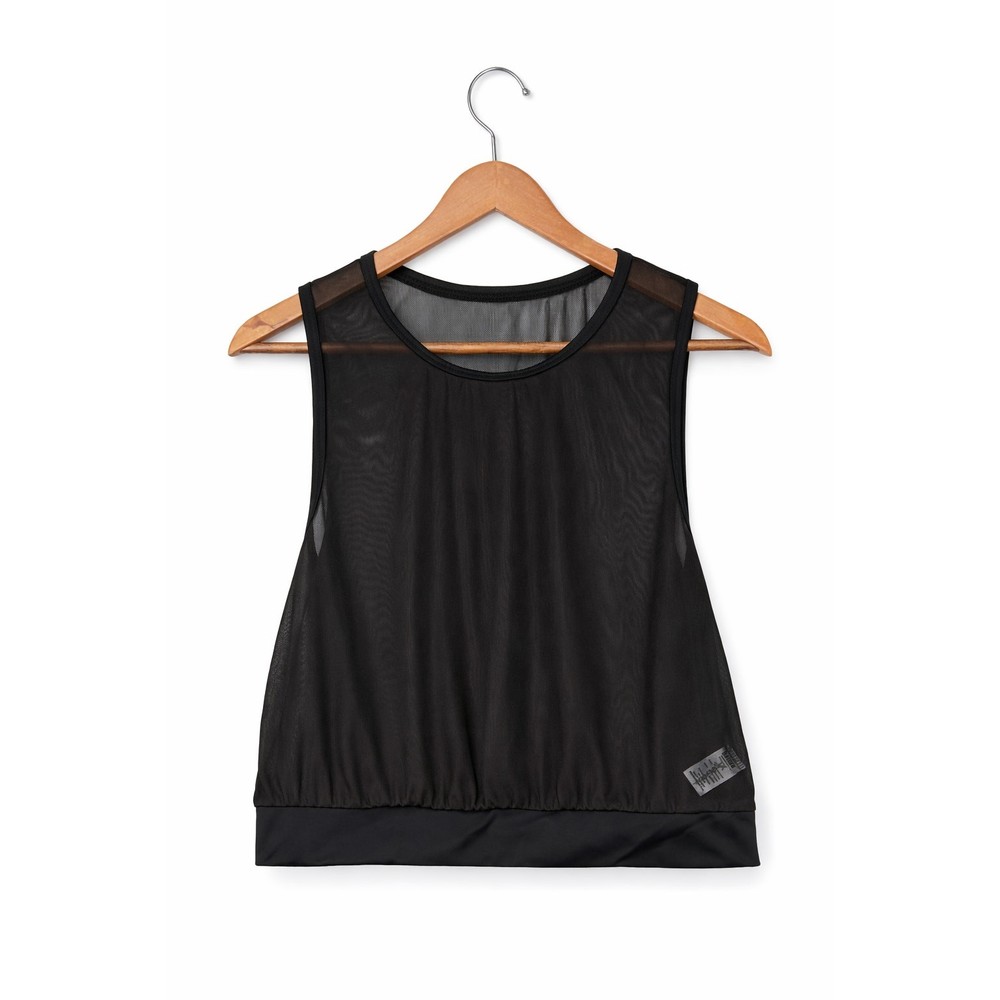 Y2K Black Mesh Tank Top Womens Size L 90s Fairy Grunge Festival Clubwear Sheer