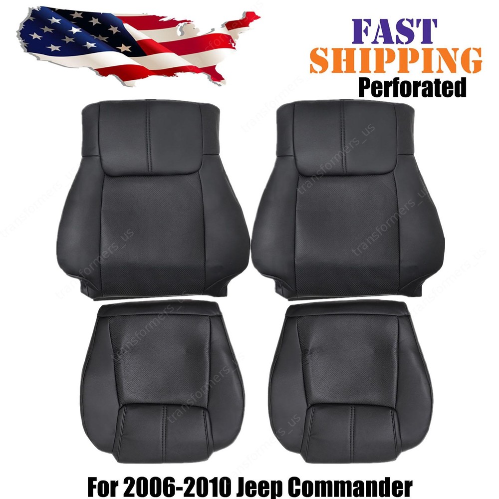 2006-2010 Fits Jeep Commander Driver & Passenger PERF Leather Cover Black 4PCS