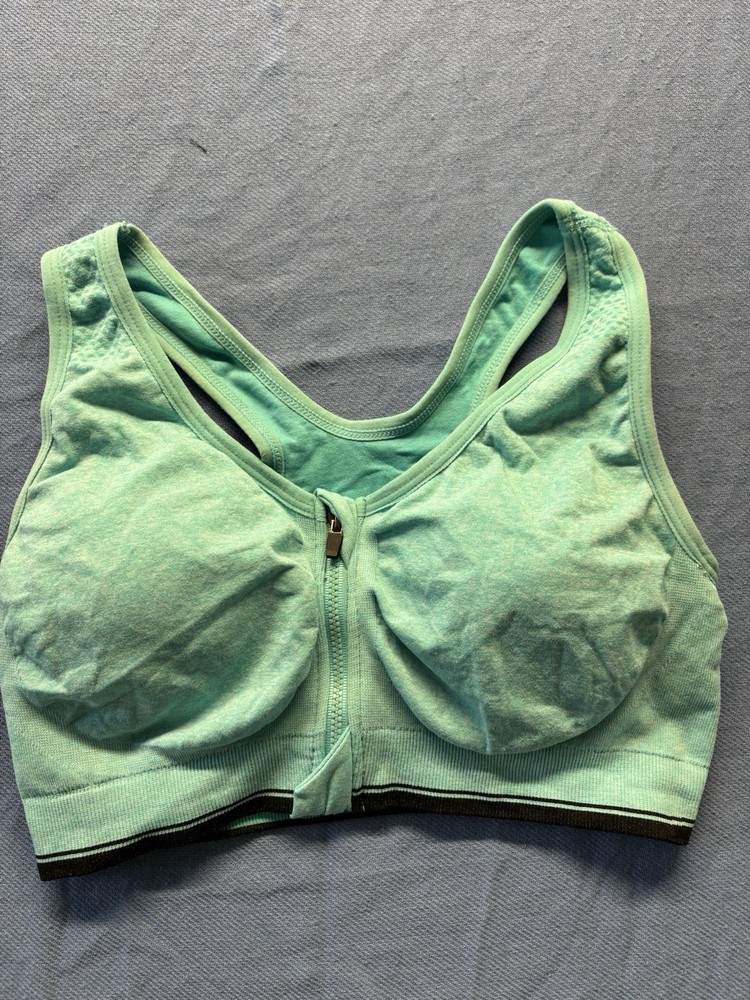 Womens Front Zip Sports Bra XL Mint Green Seamless Wireless Activewear Bra